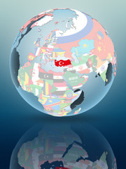 Turkey on globe with flags