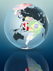 Peru on globe with flags