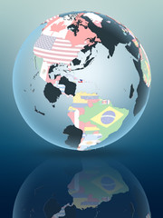 Obraz premium Haiti on globe with flags