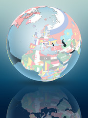 Slovenia on globe with flags