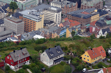 Bergen aerial panoramic view from Mount Floyen viewpoint. Bergen is a city and municipality in Hordaland, Norway
