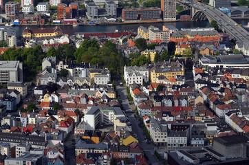 Bergen aerial panoramic view from Mount Floyen viewpoint. Bergen is a city and municipality in Hordaland, Norway
