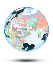 Kuwait on globe with flags