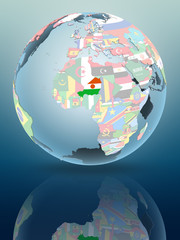 Niger on globe with flags