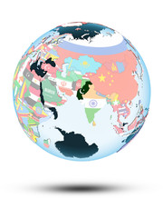 Fototapeta premium Pakistan on globe with flags