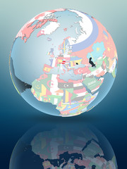 Austria on globe with flags