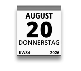 Kalender für Donnerstag, 20. AUGUST 2026 (Woche 34)