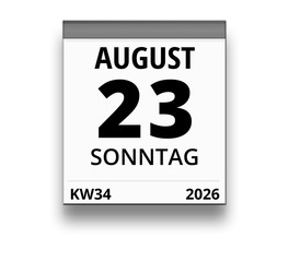 Kalender für Sonntag, 23. AUGUST 2026 (Woche 34)