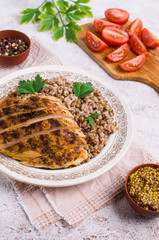 Fried chicken breast with buckwheat porridge