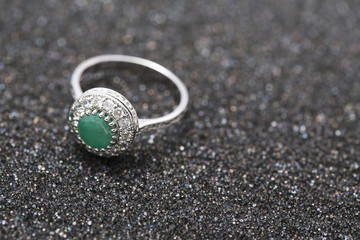 Jade on diamond ring