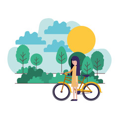 woman in the park with bicycle vector illustration design