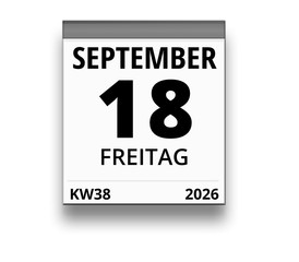 Kalender für Freitag, 18. SEPTEMBER 2026 (Woche 38)