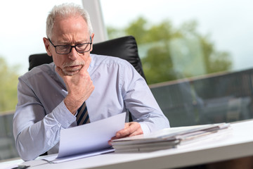 Portrait of mature businessman checking a document