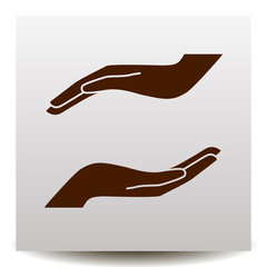 two hands showing care vector  icon on a realistic paper background with shadow