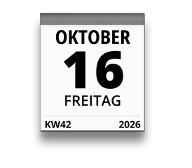 Kalender für Freitag, 16. OKTOBER 2026 (Woche 42)