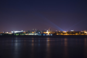 Volga river embankment at night in Samara, Russia. Panoramic view of the city. 3 July 2018