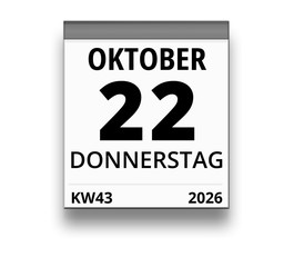 Kalender für Donnerstag, 22. OKTOBER 2026 (Woche 43)