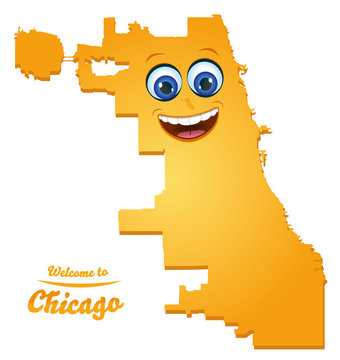Chicago Illinois city map with smiling face illustration