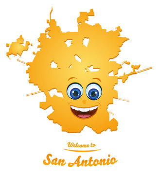 San Antonio Texas city map with smiling face illustration