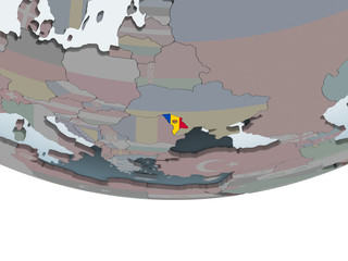 Moldova with flag on globe