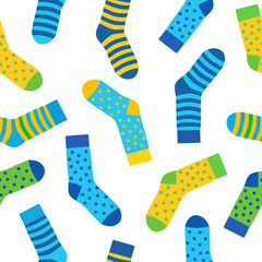 seamless background of multi-colored socks with patterns and stripes
