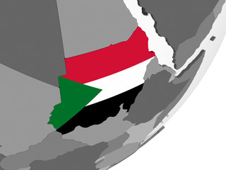 Sudan with flag on globe