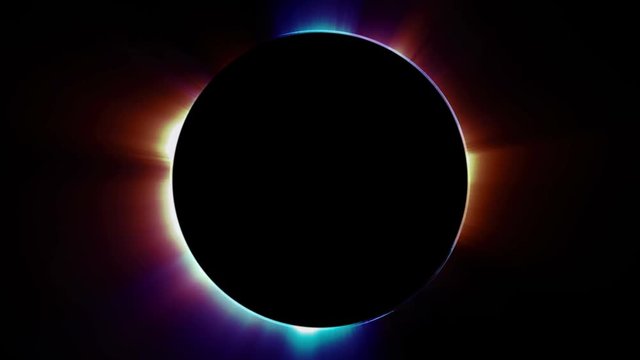 Beautiful cg animation of abstract multicolored eclipse. Seamless loop motion graphics background in 4K.