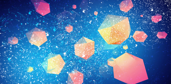 3d render. Abstract background with a polygon, neon light  Neon abstract background with backlight, modern design. White polygons scattered particles