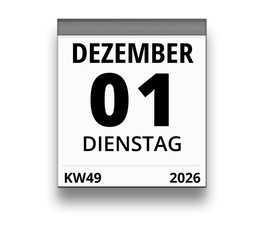 Kalender für Dienstag, 1. DEZEMBER 2026 (Woche 49)