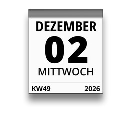 Kalender für Mittwoch, 2. DEZEMBER 2026 (Woche 49)