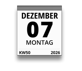 Kalender für Montag, 7. DEZEMBER 2026 (Woche 50)
