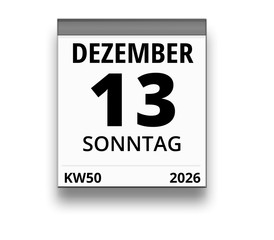 Kalender für Sonntag, 13. DEZEMBER 2026 (Woche 50)