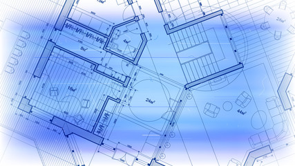 Architecture design: blueprint plan - vector illustration of a plan modern residential building / technology, industry, business concept illustration: real estate, building, construction, architecture