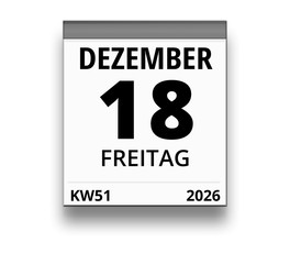 Kalender für Freitag, 18. DEZEMBER 2026 (Woche 51)