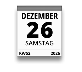 Kalender für Samstag, 26. DEZEMBER 2026 (Woche 52)