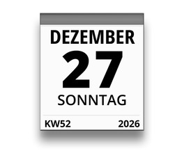Kalender für Sonntag, 27. DEZEMBER 2026 (Woche 52)