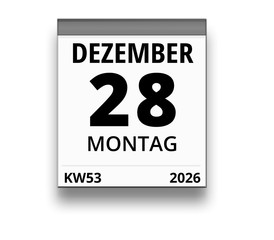 Kalender für Montag, 28. DEZEMBER 2026 (Woche 53)