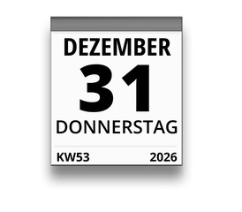 Kalender für Donnerstag, 31. DEZEMBER 2026 (Woche 53)