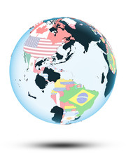 Dominican Republic on globe with flags