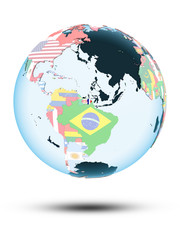 French Guiana on globe with flags