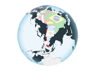 Chile with flag on globe isolated