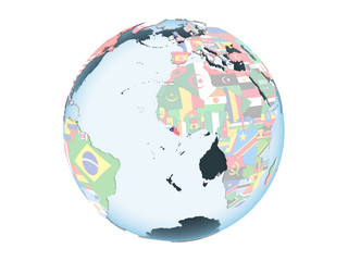 Obraz premium Liberia with flag on globe isolated