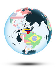 Venezuela on globe with flags