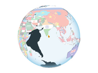 Sri Lanka with flag on globe isolated