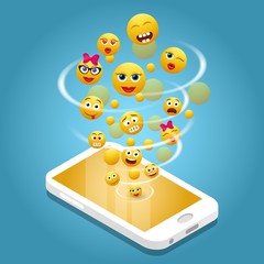 Mobile phone emoji vector realistic illustration
