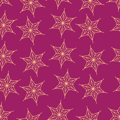 Golden snowflake simple seamless pattern. Symbol of winter, Merry Christmas holiday, Happy New Year celebration.