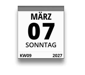 Kalender für Sonntag, 7. MÄRZ 2027 (Woche 09)