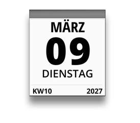 Kalender für Dienstag, 9. MÄRZ 2027 (Woche 10)