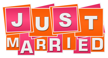 Just Married Orange Pink Squares Stripes 