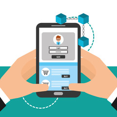hands holding smartphone virtual wallet login blockchain